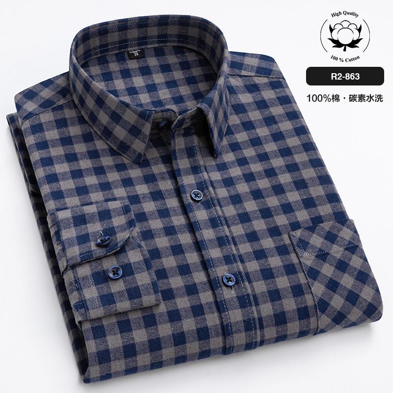 New Spring Autumn 100% Cotton Flannel Plaid Mens Shirts Casual Long Sleeve Regular Fit Home Dress Shirts For Man Clothes 6XL 5XL