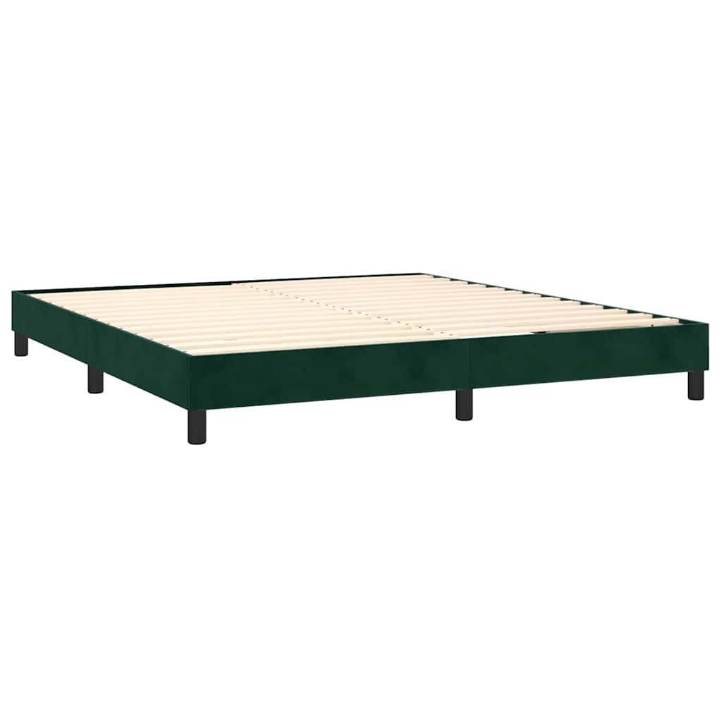 Box Spring Bed with Mattress & LED Lighting Dark Green 160 x 200 cm Velvet