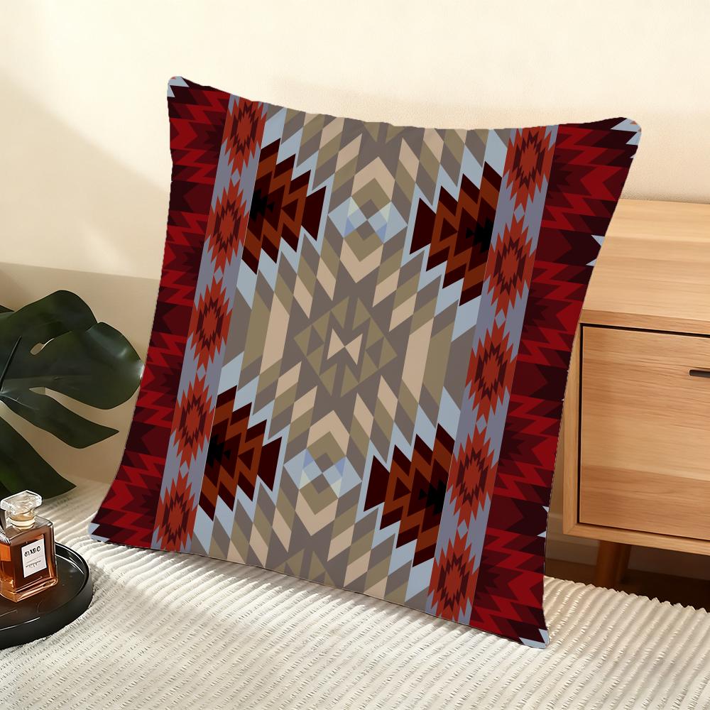 Red Tribal Aztec Kilim Pattern Cushion Cover Soft Short Plush Pillow Cover Smooth Cozy Texture Aesthetic Cushion Case Home Decor