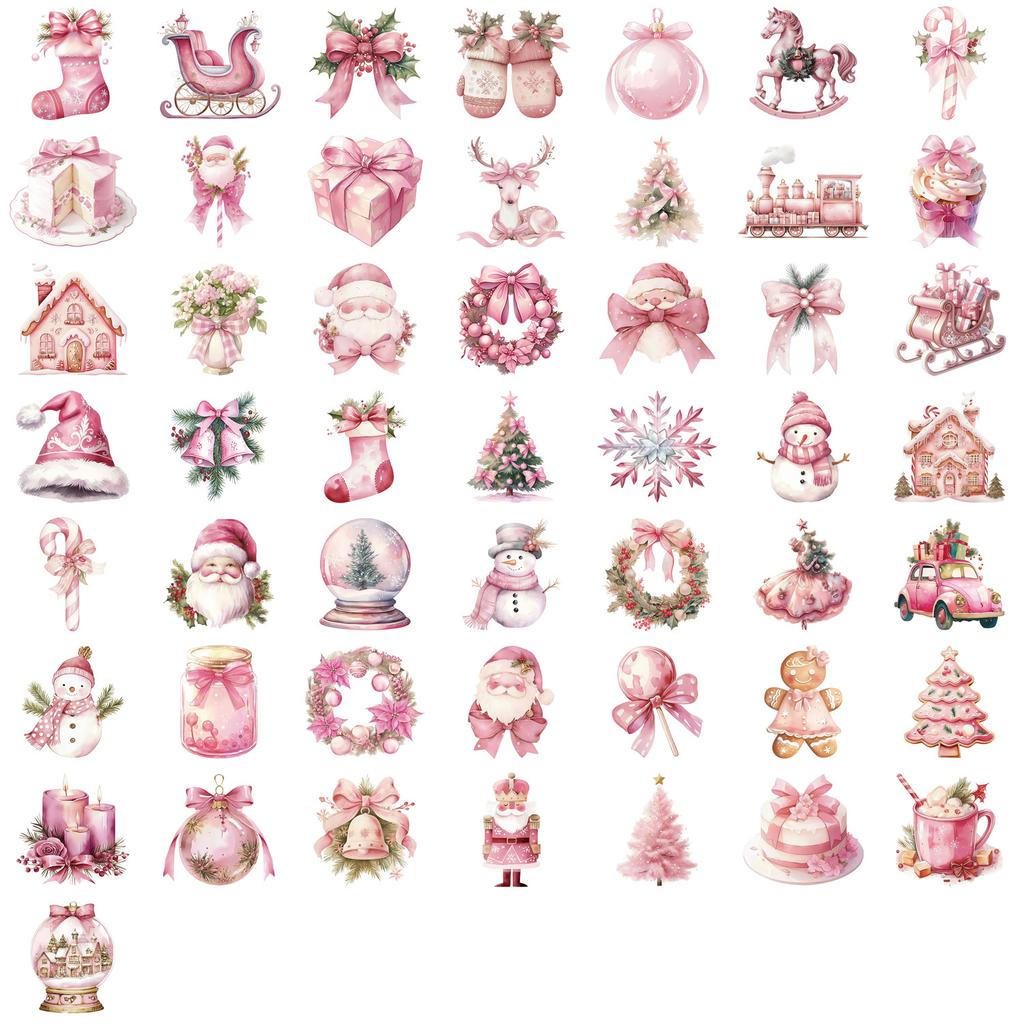 50 Cartoon Pink Christmas Doodle Stickers Decorate Guitar Notebook Suitcase DIY Waterproof