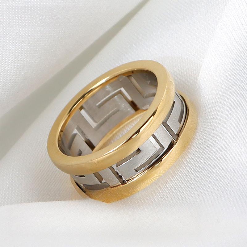 Vintage Contrast Chain Hollow Ring Titanium Steel Electroplating Premium Sense Ring Women's Jewelry
