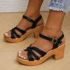 Fashion Camel Thick High Heels Sandals Women Summer 2025 Buckle Strap Platform Sandles Woman Woven Cross Band Gladiator Sandalias Mujer