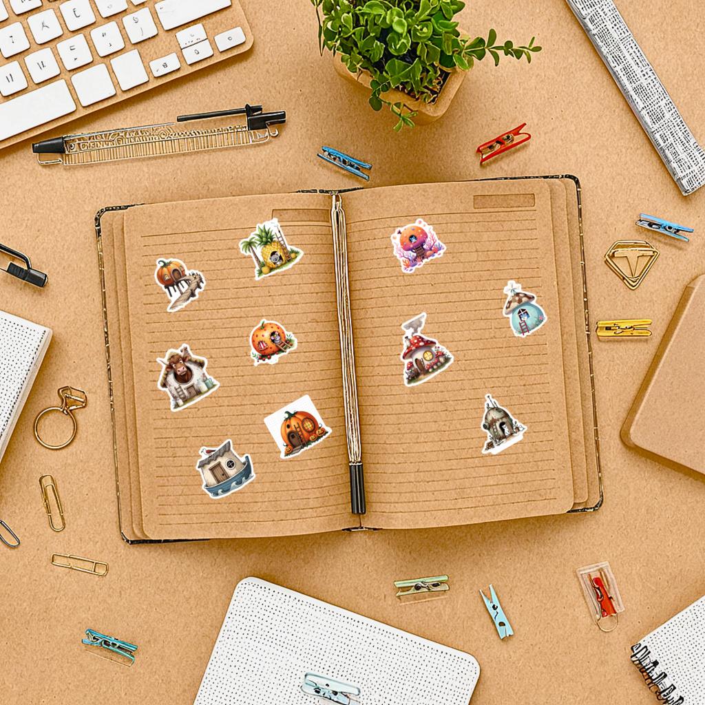 35pcs Cute Fairy Tale Stickers Creative Whimsical Houses Stickers Stickers For Notebook Luggage Mobile Phone