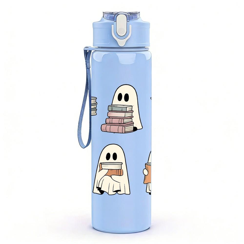 1PC Cute Little Ghost Group 750ml Color Plastic Sports Water Bottle Leakproof Flip Straw Lid Suitable for Sports Office Home Use