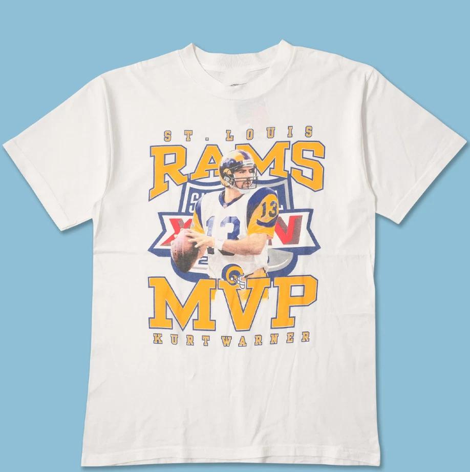 Men s and Women s T-shirts St Louis Rams Mvp Retro 90s K Warner Football Player T Shirt Gift Fans XXL