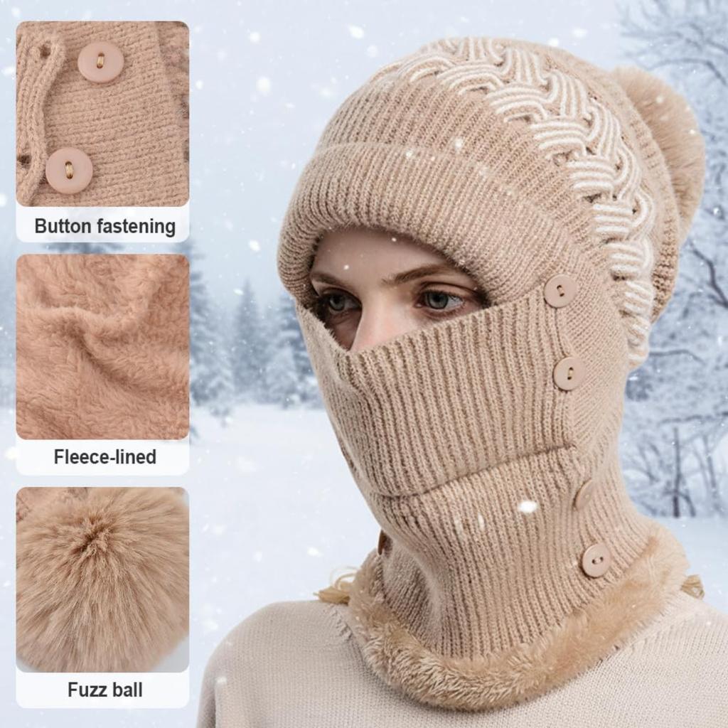 3 in 1 Beanie Hat with Scarf and Mask, 2026 New Beanie Hat for Women, Knitted Ski Scarf and Mask Set