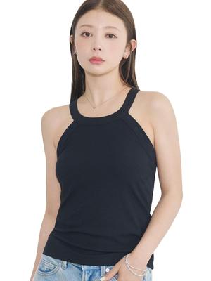 Bra Top Tank Top with Cups Halter Neck American Style Top [Bambi Water] [Patented] Women's (Black, S)