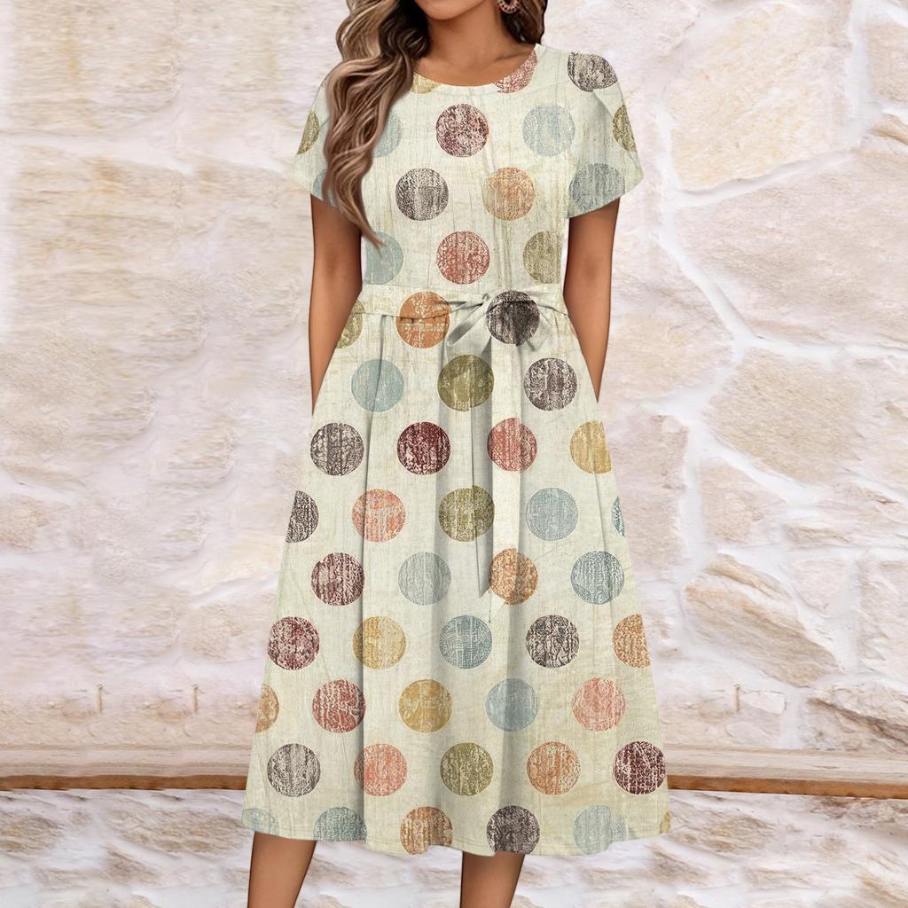 Women's Summer  Casual Floral Print  Round Neck Midi Dress Basic Classic Outdoor Everyday Short Sleeve Loose Dress