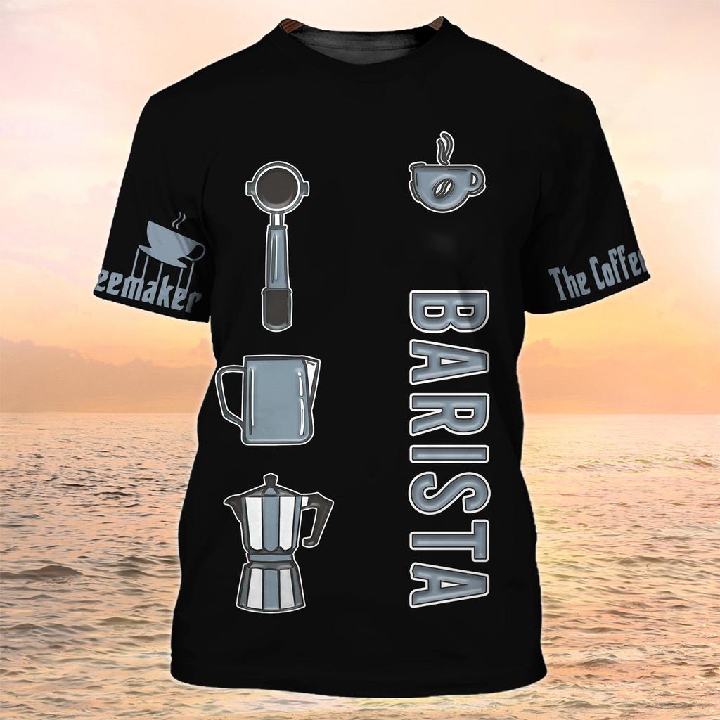 Barista Style Make Coffee 3D Print Summer Men's Round Neck T-shirt Casual Short Sleeve Oversized Pullover Fashion Men Clothing