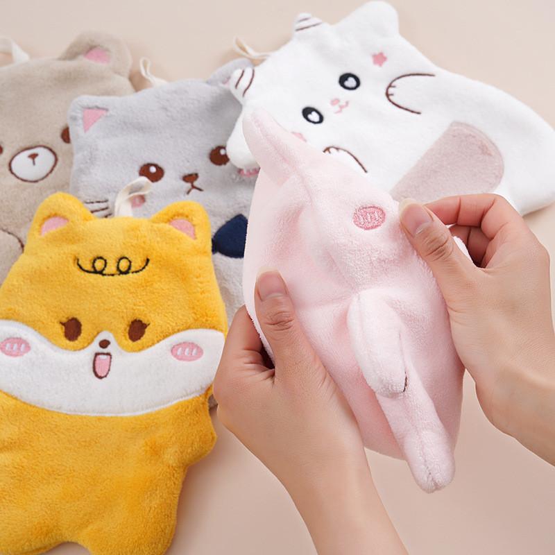 New Arrival Adorable Cartoon Hand Towel Coral Fleece Hanging Handkerchief With Embroidery Ideal For Southeast Asian Kitchens