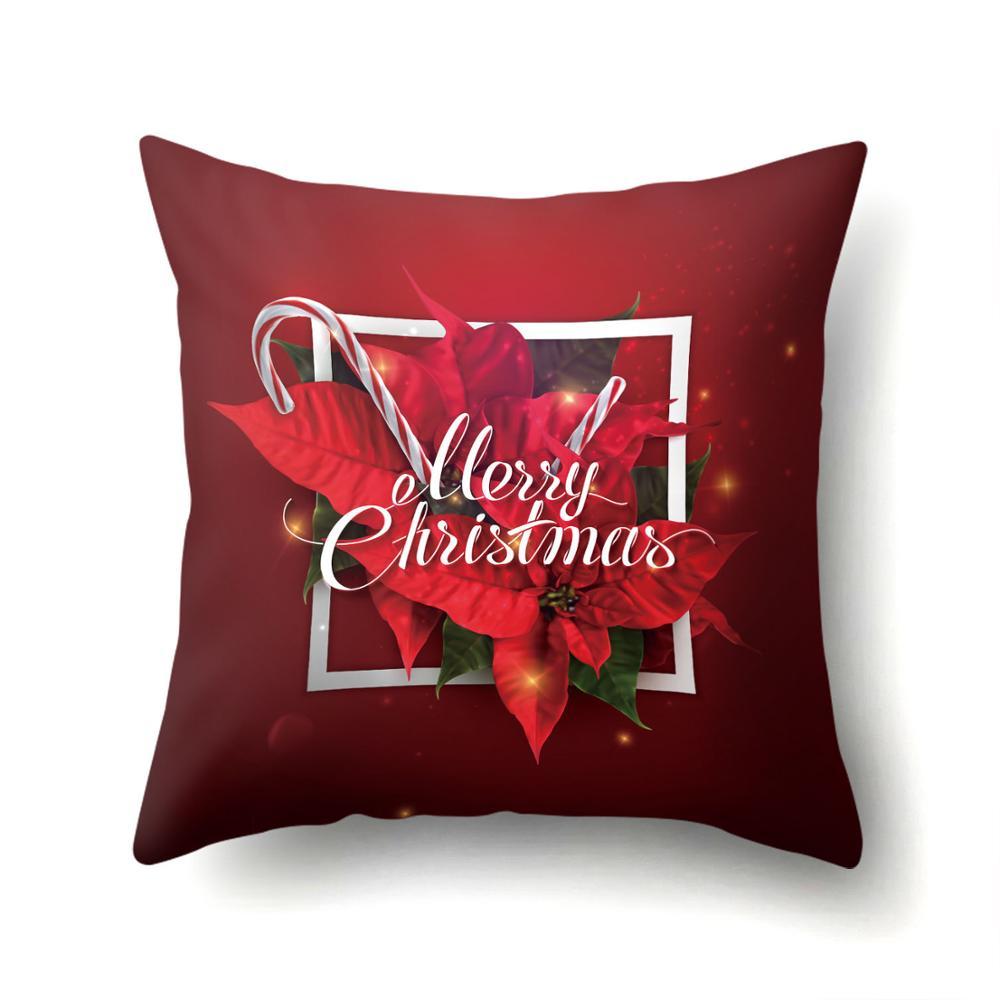 New Year Christmas Deer Snowflake Red Printing Cushion Cover Home Living Room Sofa Decoration Polyester Pillow Cover