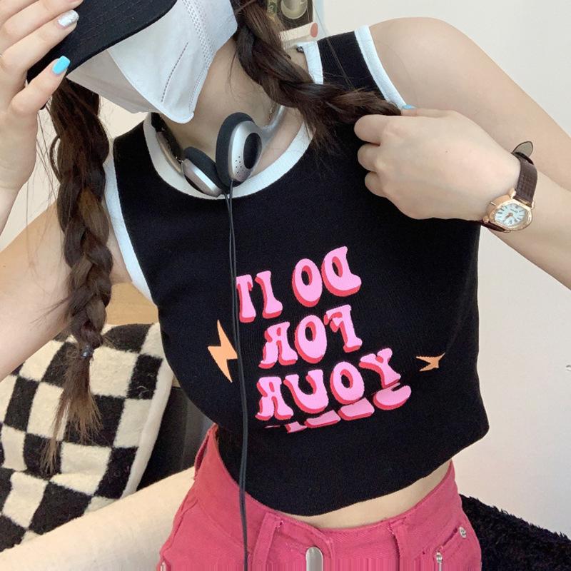 

Женская майка с милым и пикантным принтом букв - летний дизайн без рукавов Double Extra Large чёрный