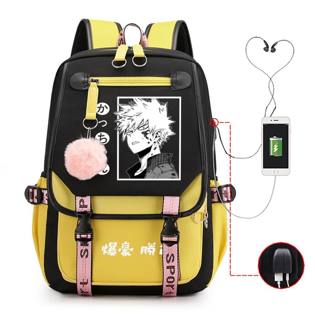 Casual schoolbag animation my hero academy peripheral printing large capacity junior high school students USB backpack