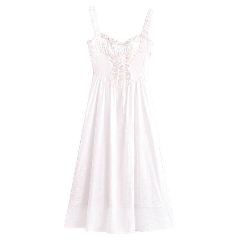 

Forest Fog French style Pure Desire Wind Retro White Moonlight Bandage Design Gentle Series Drape Sling Dress Forest fog L
