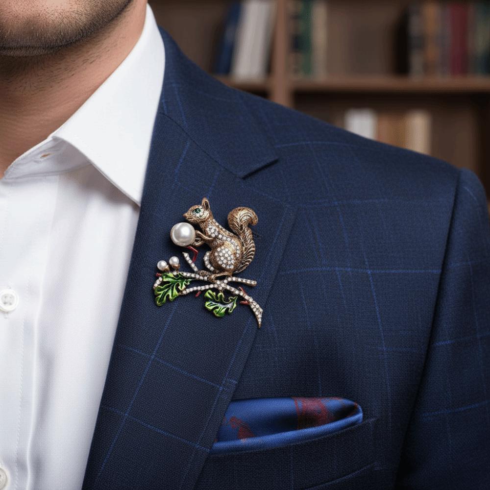 Rhinestone Studded Pearl Vintage Squirrel Pin Gold Squirrel Animal Lapel Pins  New Year Gifts