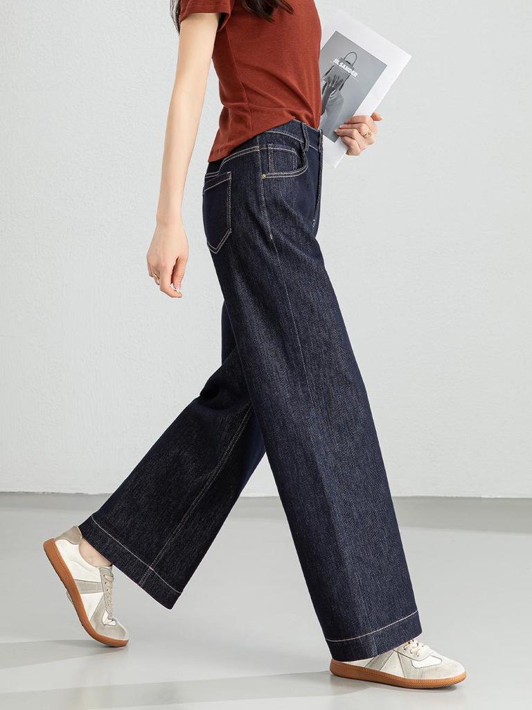 Petite High-Waisted Wide-Leg Crop Jeans for Women - Blue Denim, New Spring/Autumn Style