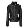 Womens Slim Fit PU Leather Jacket Stand Collar Long Sleeve Casual Streetwear Commute