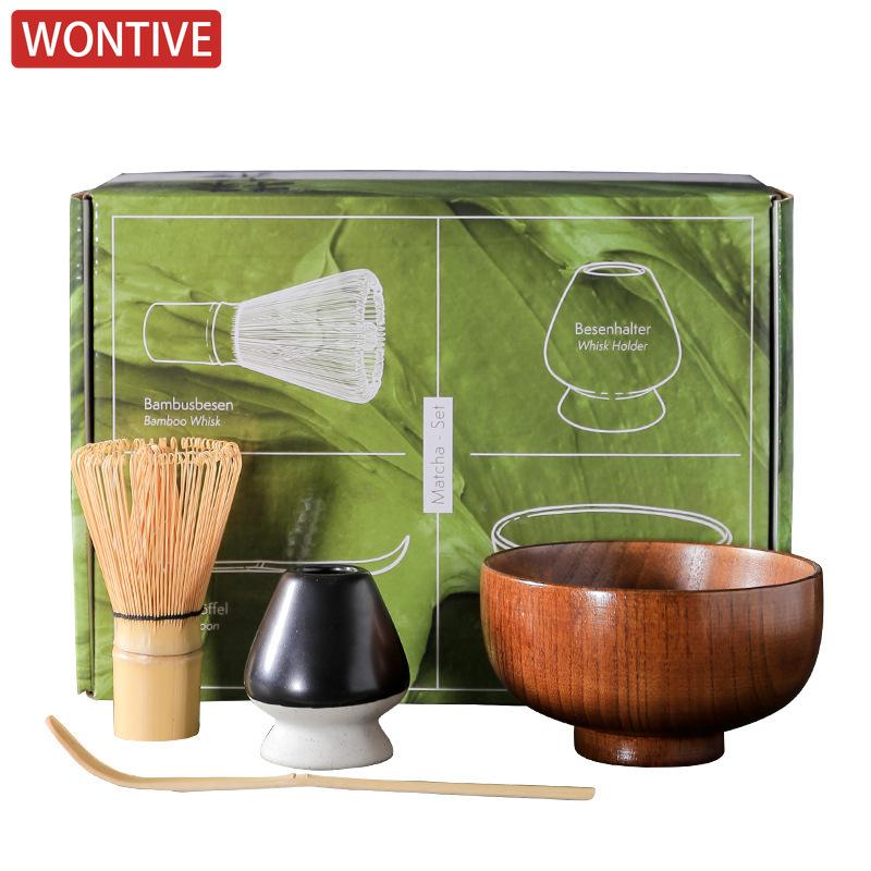 4/7 SZTUK Japoński Zestaw do Herbaty Matcha Zawiera Miseczkę Matcha drewnianą i bambusową Mioteczkę Stojak na Mioteczkę do Matcha Uchwyt Chasen Zestaw Łyżeczek do Herbaty