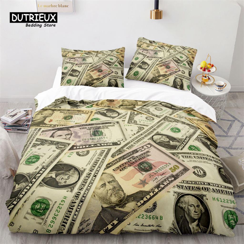 Money Bedding Set Microfiber Dollar Bills of United States Print Duvet Cover Twin King Queen Size For Kids Adults Bedroom Decor