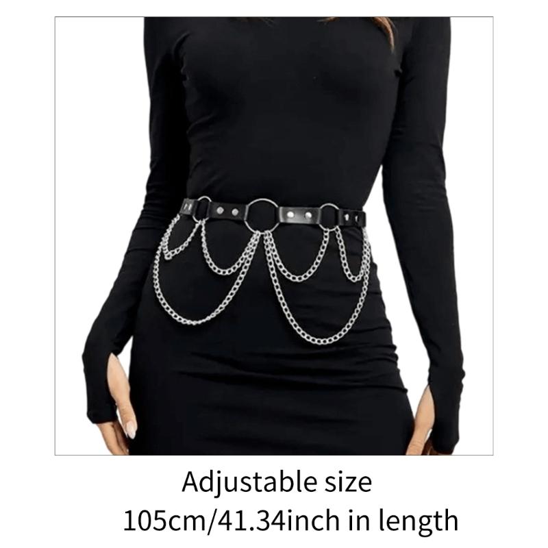Punk Style Adjustable Wide Waist Chain Jewelry For Women Gothic Clothing Accessories Street Fashion Faux Leather Belt