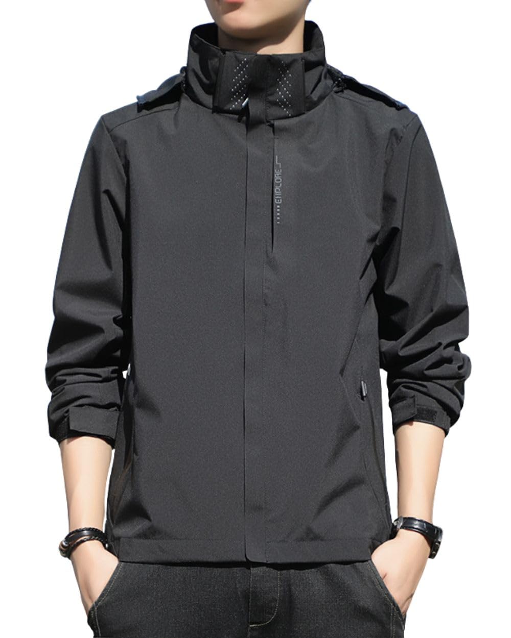 

Poperdision Hooded Windbreaker Plus Sizes Loose Mountain Outdoor Solid Cold Men s Jacket, Autumn/Winter Wear, Available, Fit, Blouson/Jumper, Parka, чёрный