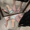 2025 New Slipper Mules Low High Heels Shoes Summer Best Street Look Females Square Head Open Toe Bow Strappy Sandals Women