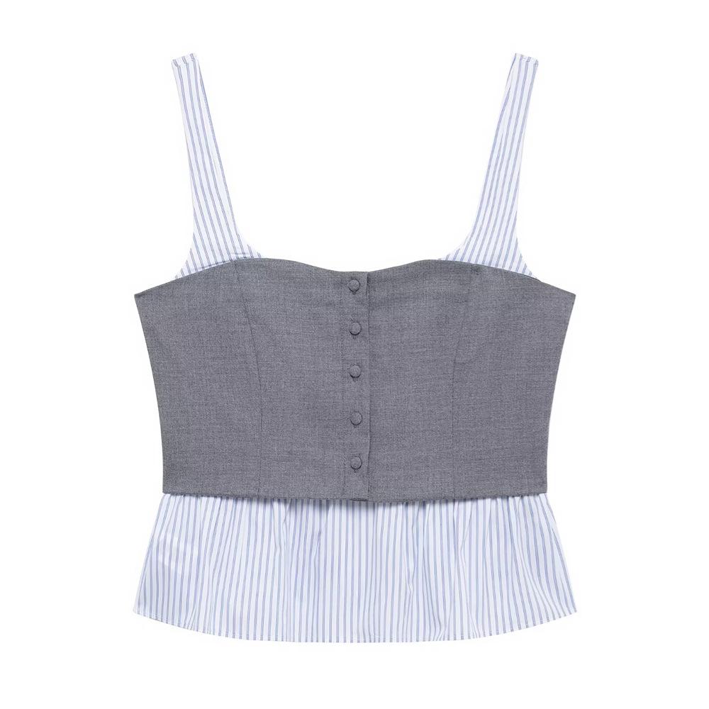 

2025 Spring Women s Slim Fit Poplin Stripe Patchwork Camisole L серый