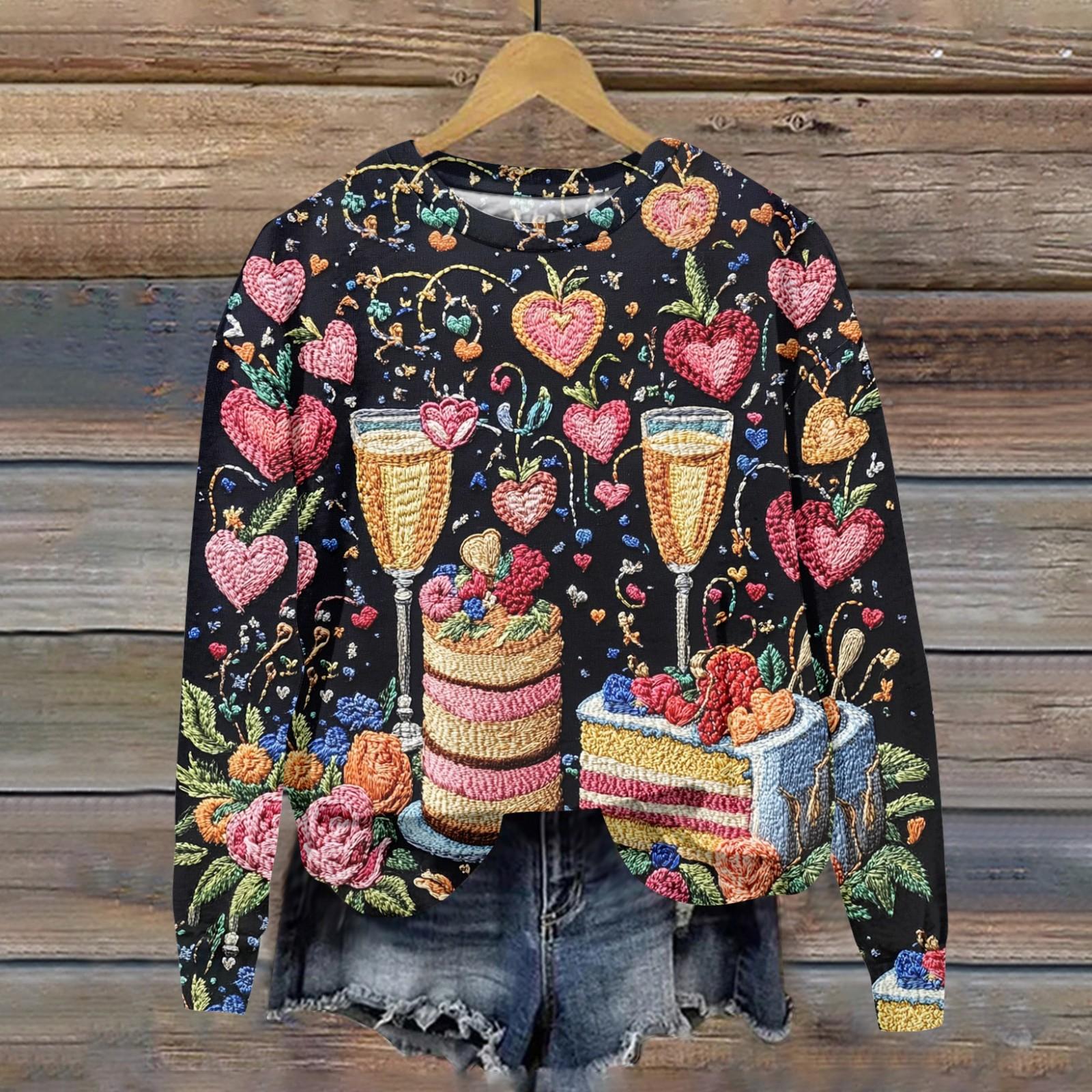 

Женская свободная повседневная толстовка с круглым вырезом и длинными рукавами на День святого Валентина, модный топ с длинными рукавами XL розовый