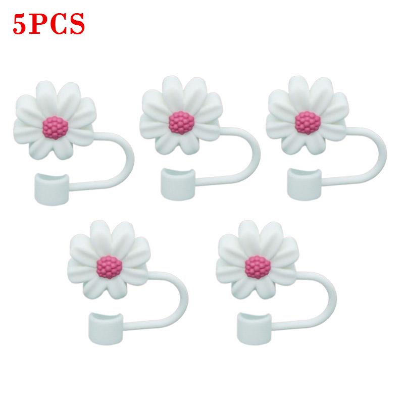 10PCS Silicone Straw Covers Cap Compatible with Stanley 30&40Oz Cup10mm Cute Flower Straw Toppers,Reusable Dust-Proof Straw Caps