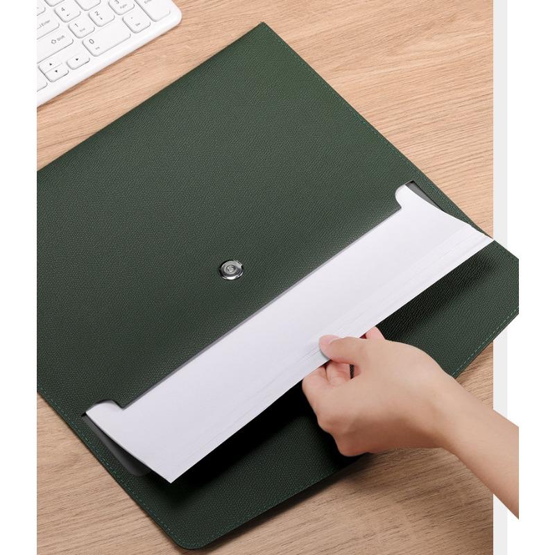 1PC Fashion A4 Leather Document Bag High-end Document Bag Information Bag Waterproof Business Office Snap Buckle Thickened Storage Bag