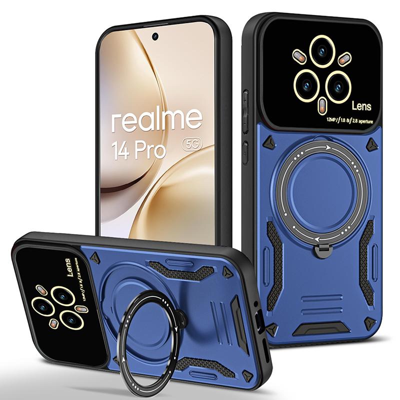 Pro Realme 14 Nárazníky vojenské třídy Kryt s kroužkem Pro Realme 14 Pro Magnetický stojánek Ochrana fotoaparátu Pancéřové pouzdro Realme 14 Pro Plus