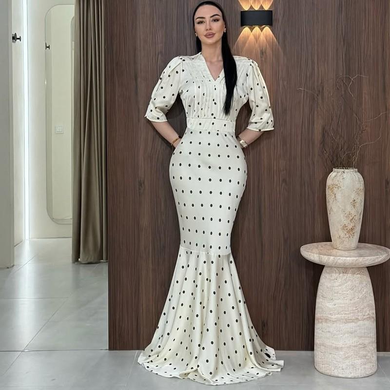 2026 Womens V-Neck Cinched Waist Fitted Midi Dress With Contrast Panel Flared Hem XS