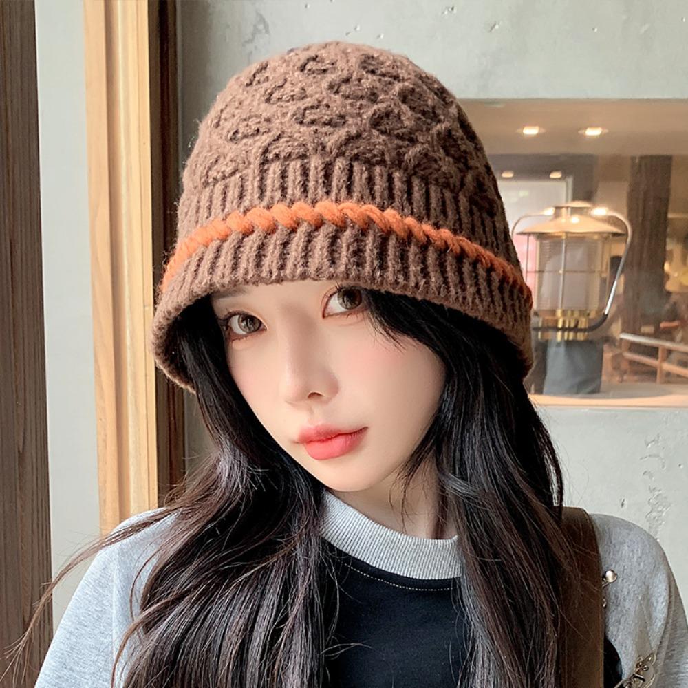 Bohemian Style Knitted Beanies Hat Thin Winter Weave Cap Sweet Crochet Pullover Hat  Autumn