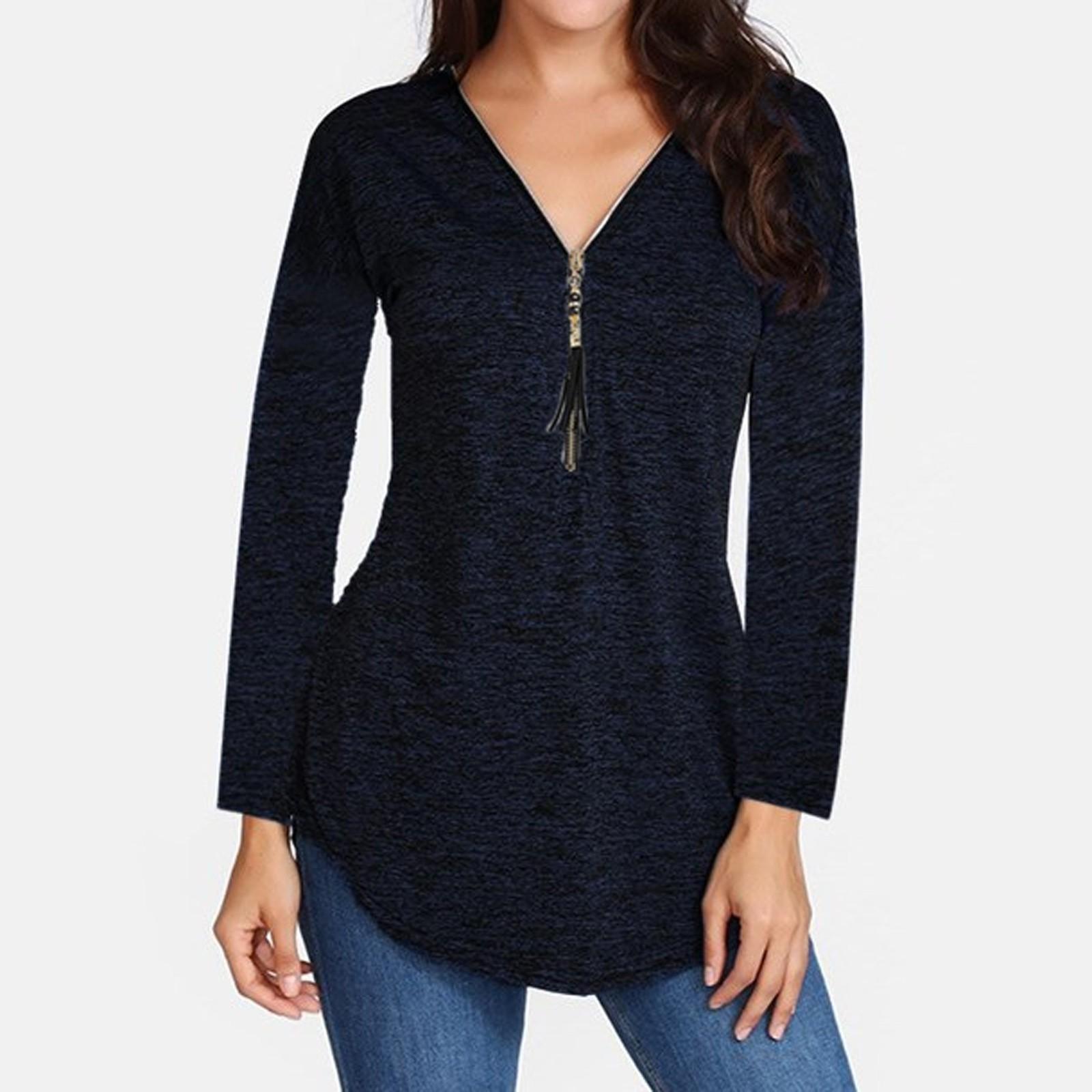 

Женская блузка-пуловер с V-образным вырезом и кисточками на молнии с длинным рукавом XXXXXL