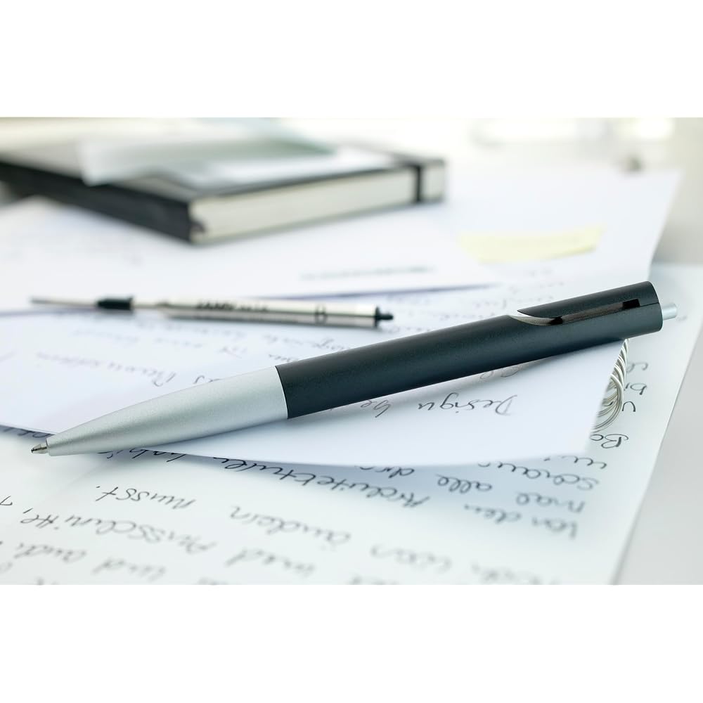 Lamy noto blue-silver ballpoint pen - simple ballpoint pen with plastic triangle body - clip is b...