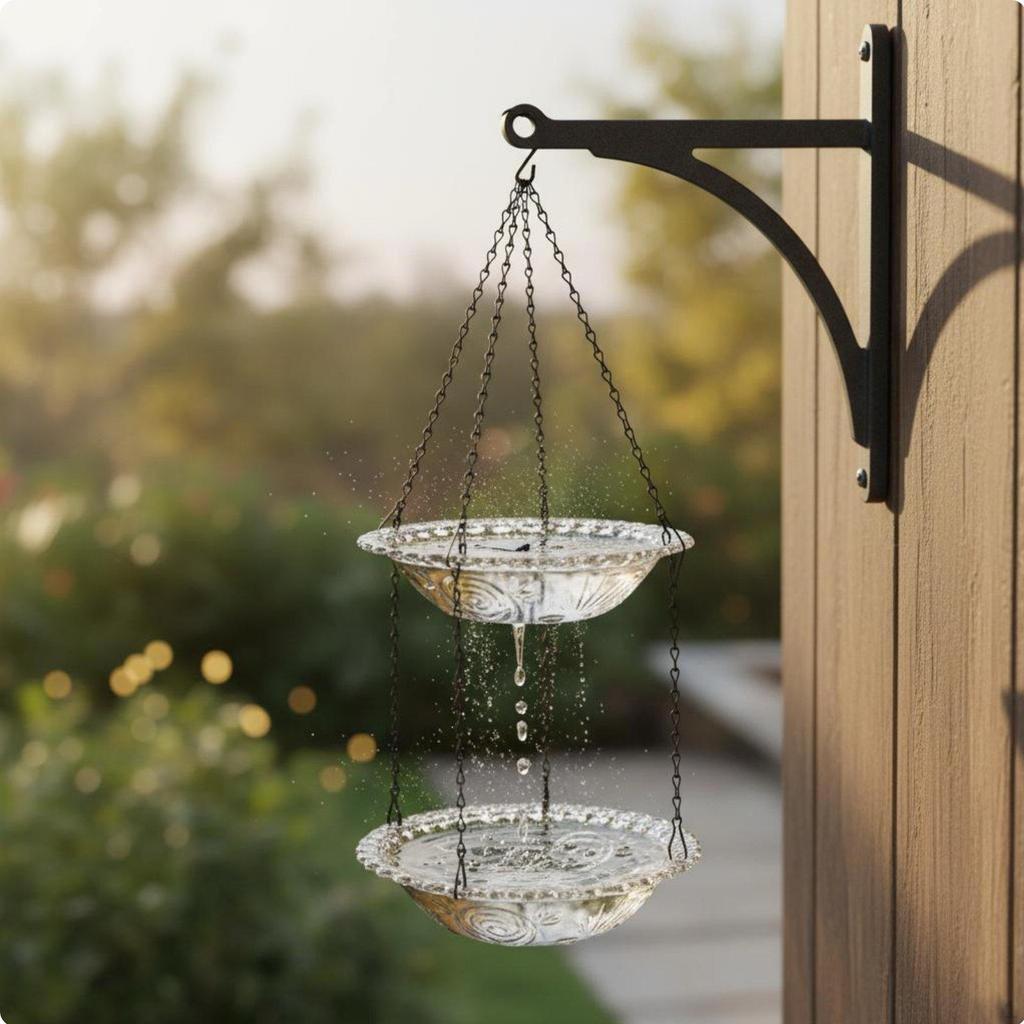 Solar Powered Bird Bath Water Feature Cascading Hanging Attracts Birds 2Tier