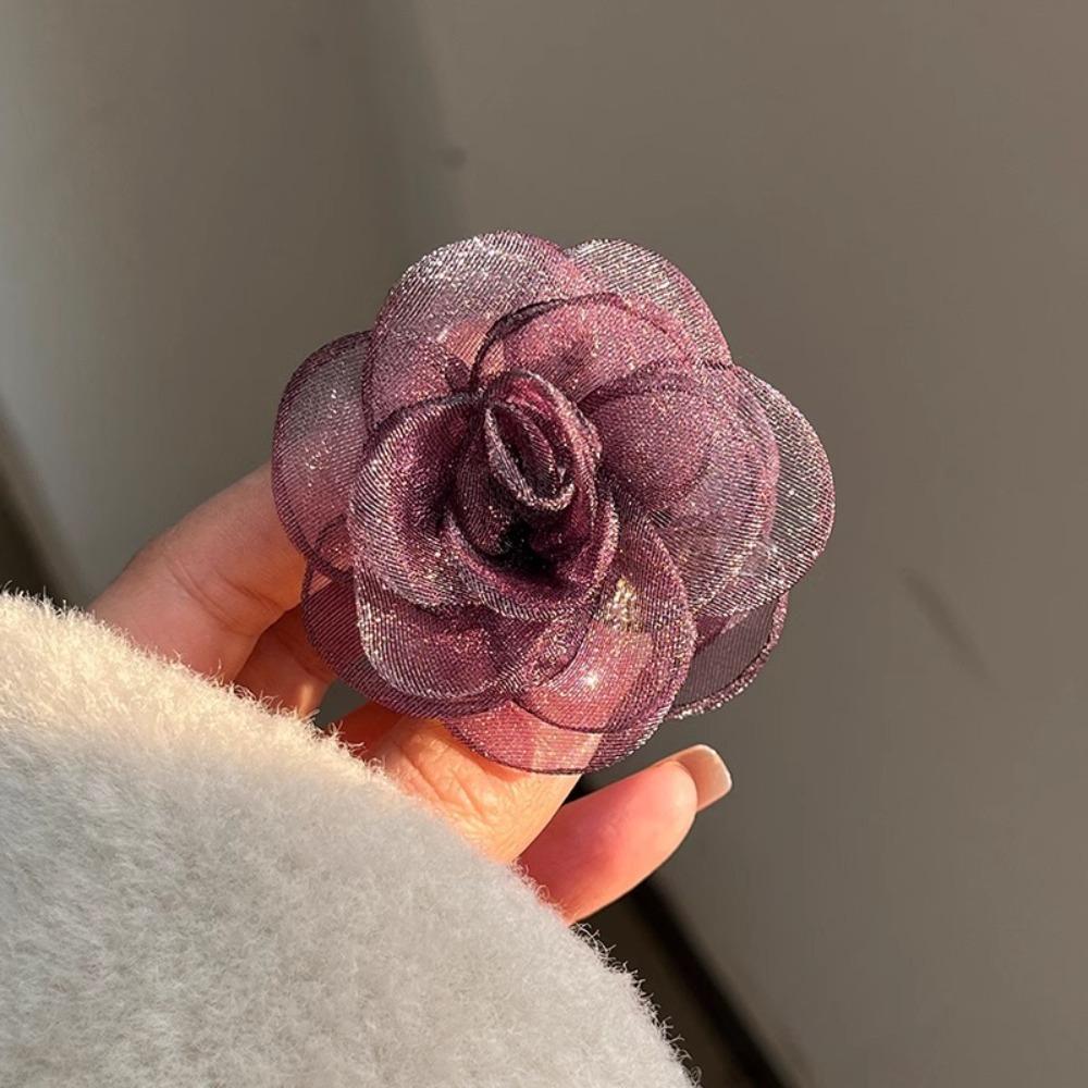 French Style Camellia Shark Clip Mesh Flower Claw Clip Simple Simulation Flower Hair Claw  Girl