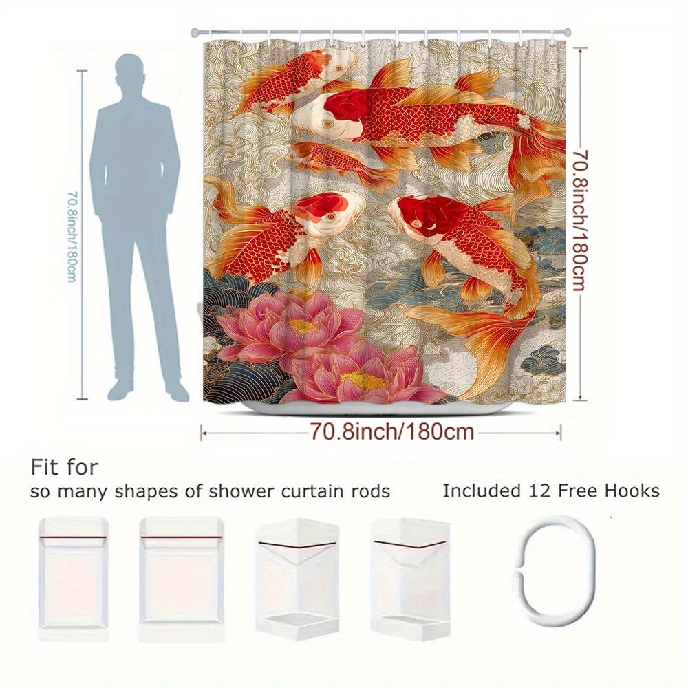 1pc Koi Pattern Shower Curtain Animal Creative Style Beautiful Landscape Reflects The Splendor And Vitality of Aquatic Creatures