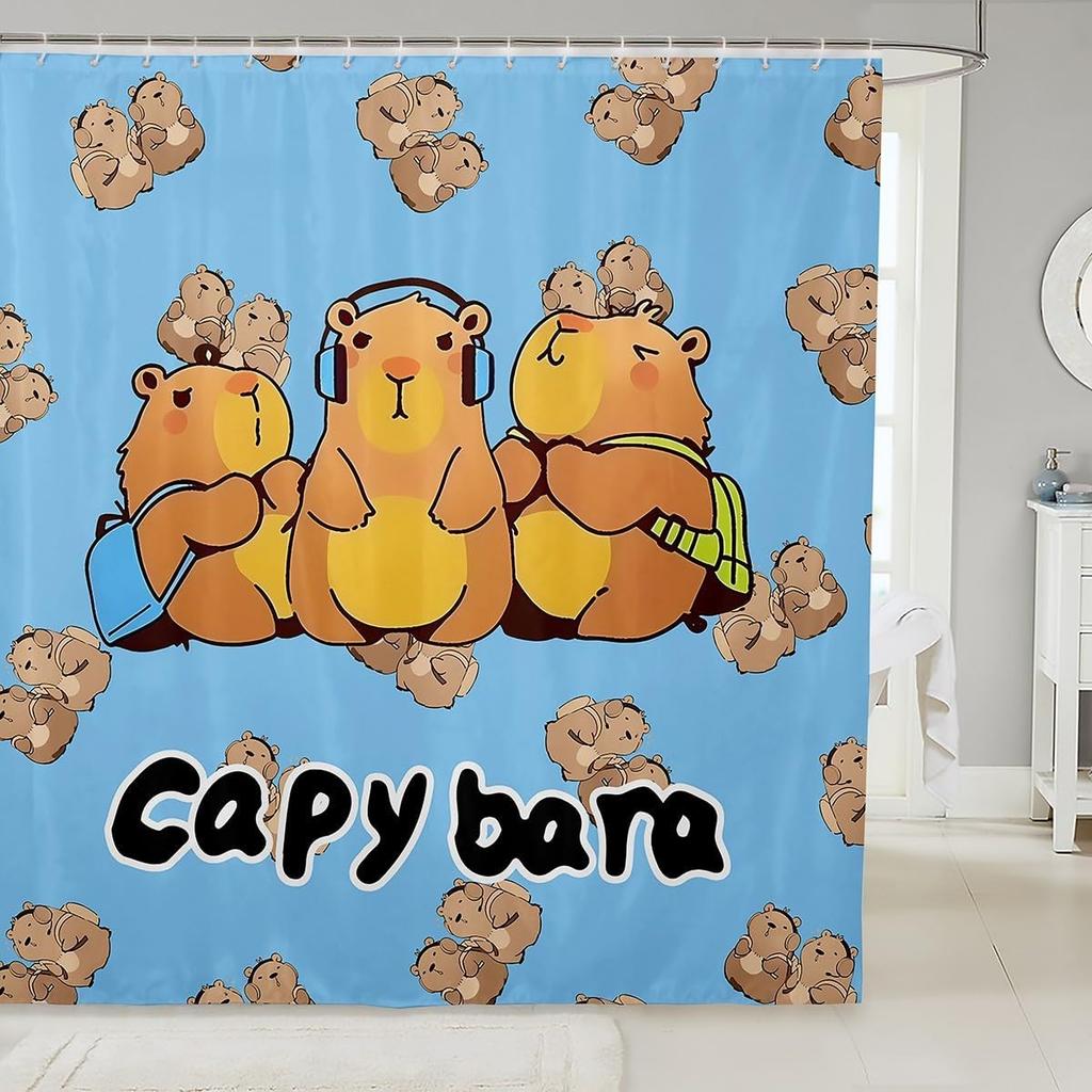 Lovely Capybara Fabric Shower Curtain, Cute Pet Rodents Shower Curtains for Bathroom Murine Animal Capybara Print Animals Lovers