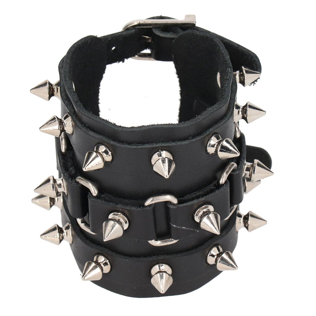 Adjustable Punk Wristband Faux Leather Spikes Bangle Studded Unisex Metal Rivet Bracelet