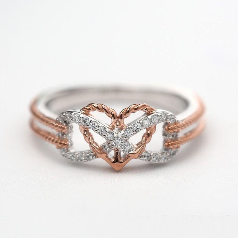 Elegant Rose Gold Two-tone Heart Cross Ring For Fashionable Young Women