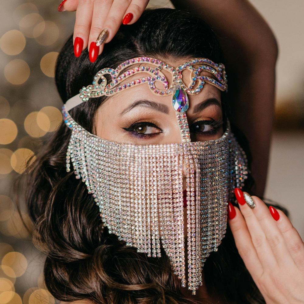 New Geometric Fringed Mask, European And American Fashion Sexy Rhinestone Hair Accessories Headgear Fashion Accessories Women S Mask