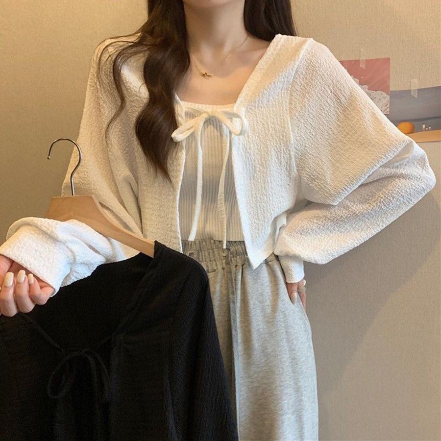 2024 Spring/Summer White Water Ripple Lantern Sleeve Sunscreen Cardigan Shawl