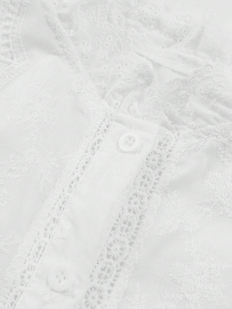 SHEIN 2025 Early Autumn Women's European & American Artistic Style Embroidered Stand Collar Long-sleeved Shirt.