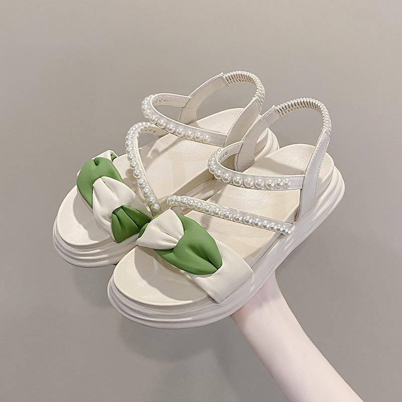 

Женская обувь летняя новая платформа корейская версия кексы жемчужные римские туфли модные цветные жемчужные фея стиль сандалии для девочек 35 бежевый