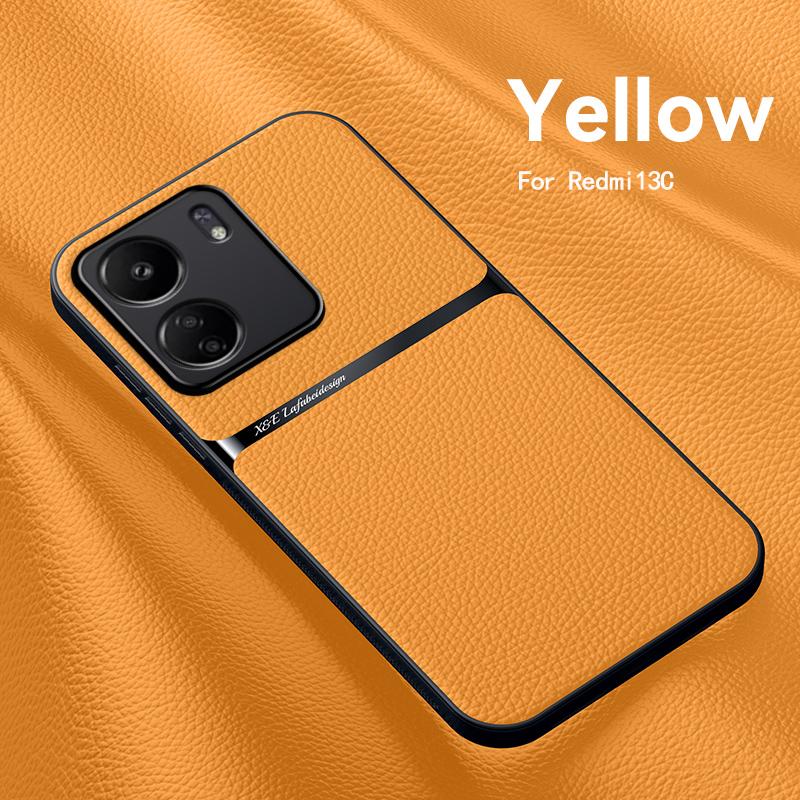 

Для Xiaomi Redmi 13C 4G кожаный чехол с магнитным держателем для телефона Xiaomi Redmi 13C 13 C Redmi13C противоударный бампер задняя крышка For Redmi 13C жёлтый