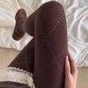 Autumn Winter Jacquard Knitted Striped Tights For Women Vintage Thermal Light Slimming Simple Pantyhose Underwear Leggings