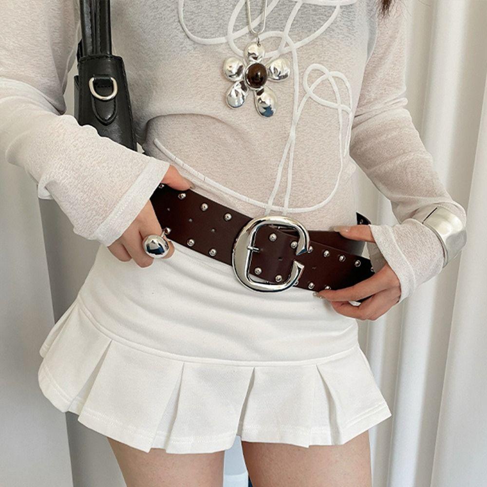 Punk Style Rivet Waist Belt Designer Dress Jeans Belt Heavy-Duty Wide Women's Belt  Streetwear