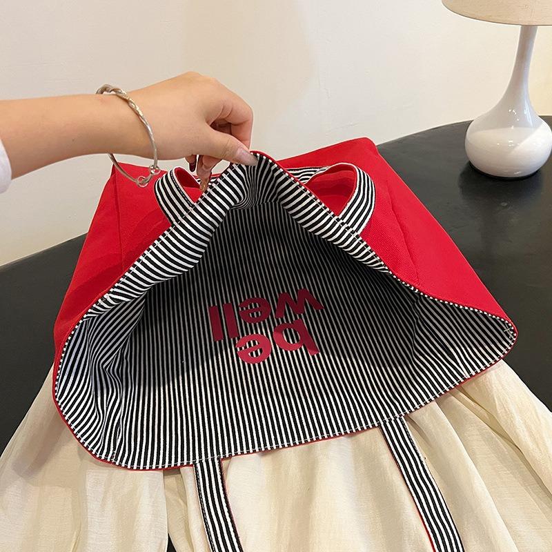 2025 New Colorful Reversible Canvas Tote Bag Striped Shoulder Bag