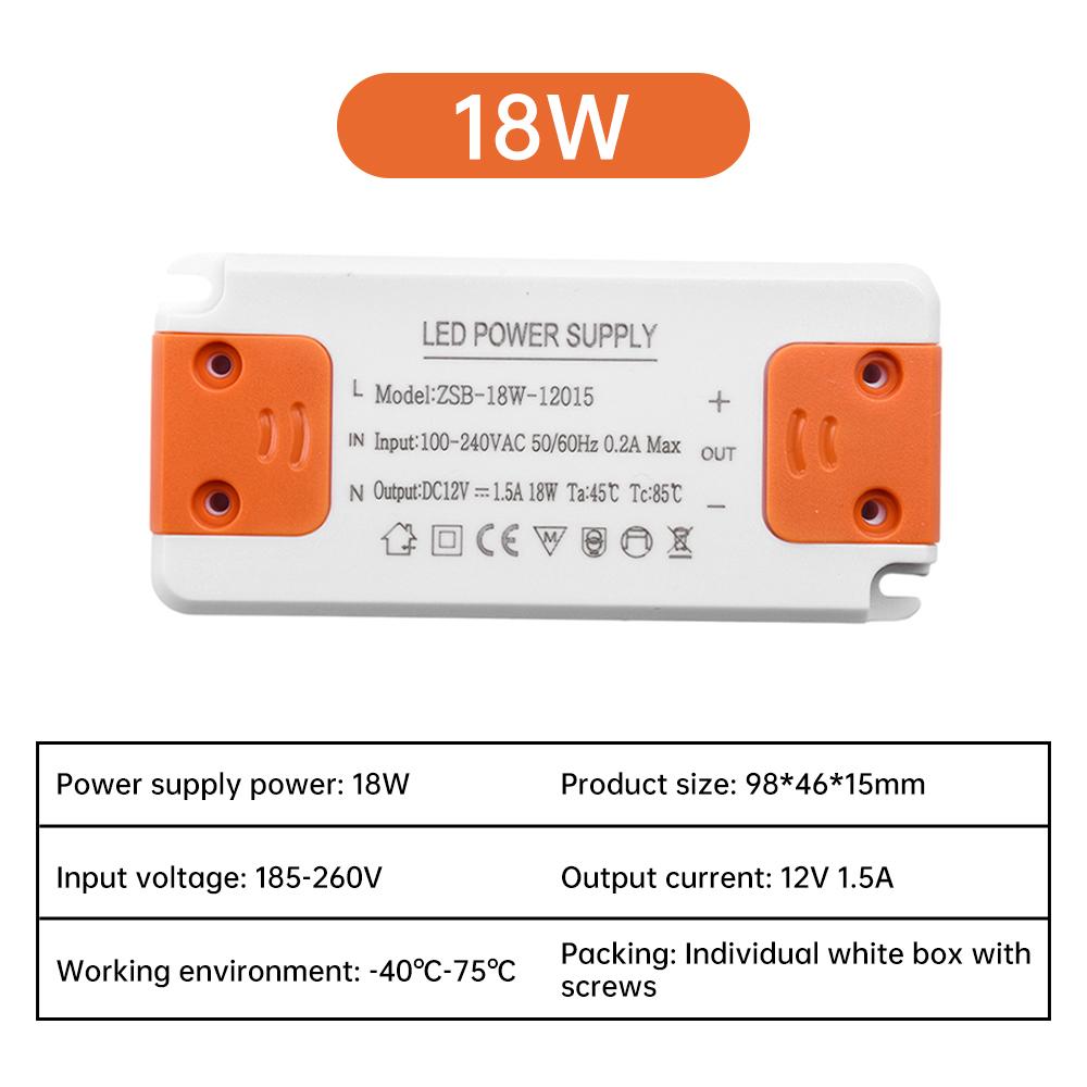 DC 12V LED Driver Thin Constant Voltage Drive Power Input Voltage AC185-260V 12W/18W/24W/36W Ultra-thin Design Saves Space